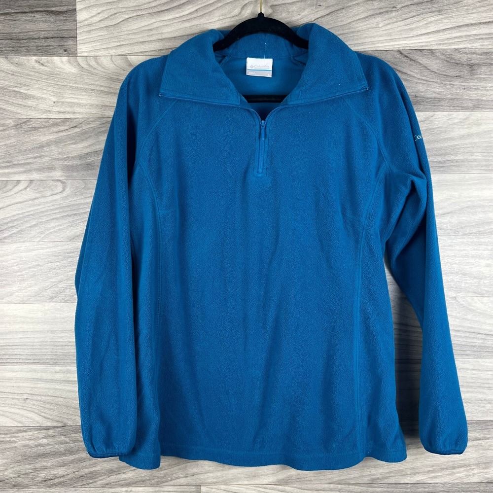 Columbia Womens L 1/4 Zip Pullover Fleece Jacket Blue Long Sleeve Mock Neck Logo